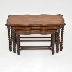 Antique Inlaid Walnut Nesting Coffee Table