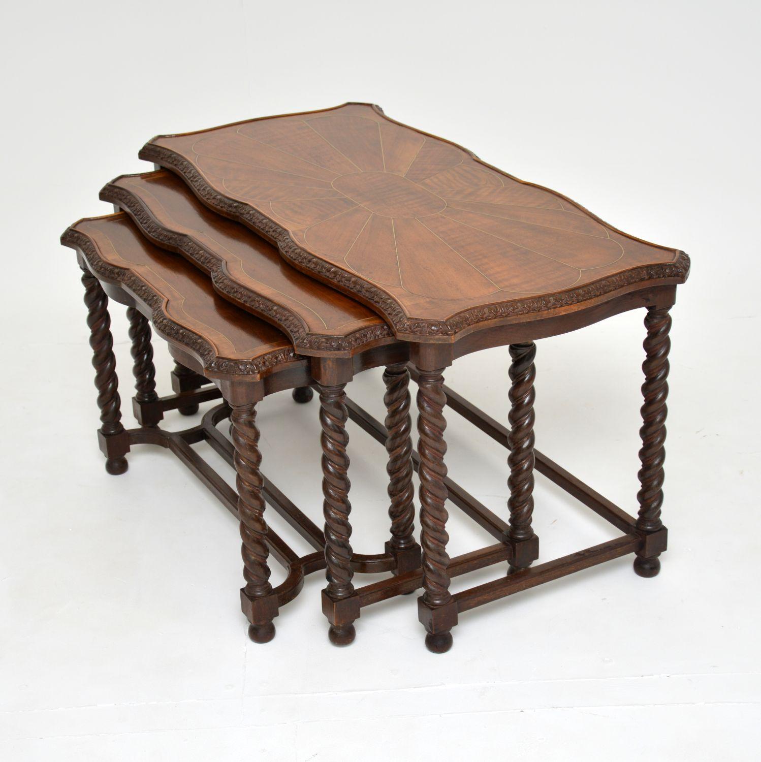 Jacobean Antique Inlaid Walnut Nesting Coffee Table For Sale