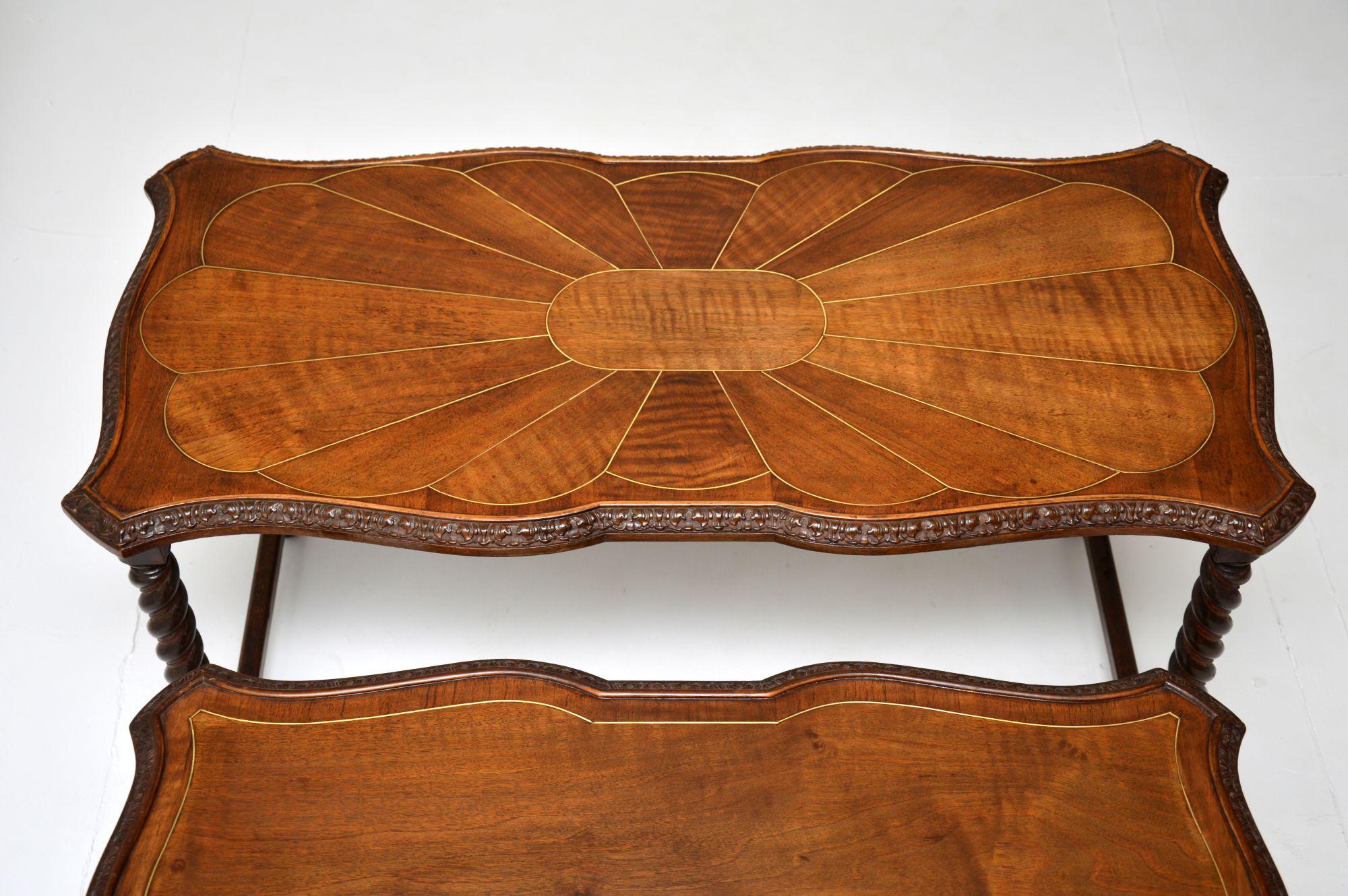 Inlay Antique Inlaid Walnut Nesting Coffee Table For Sale