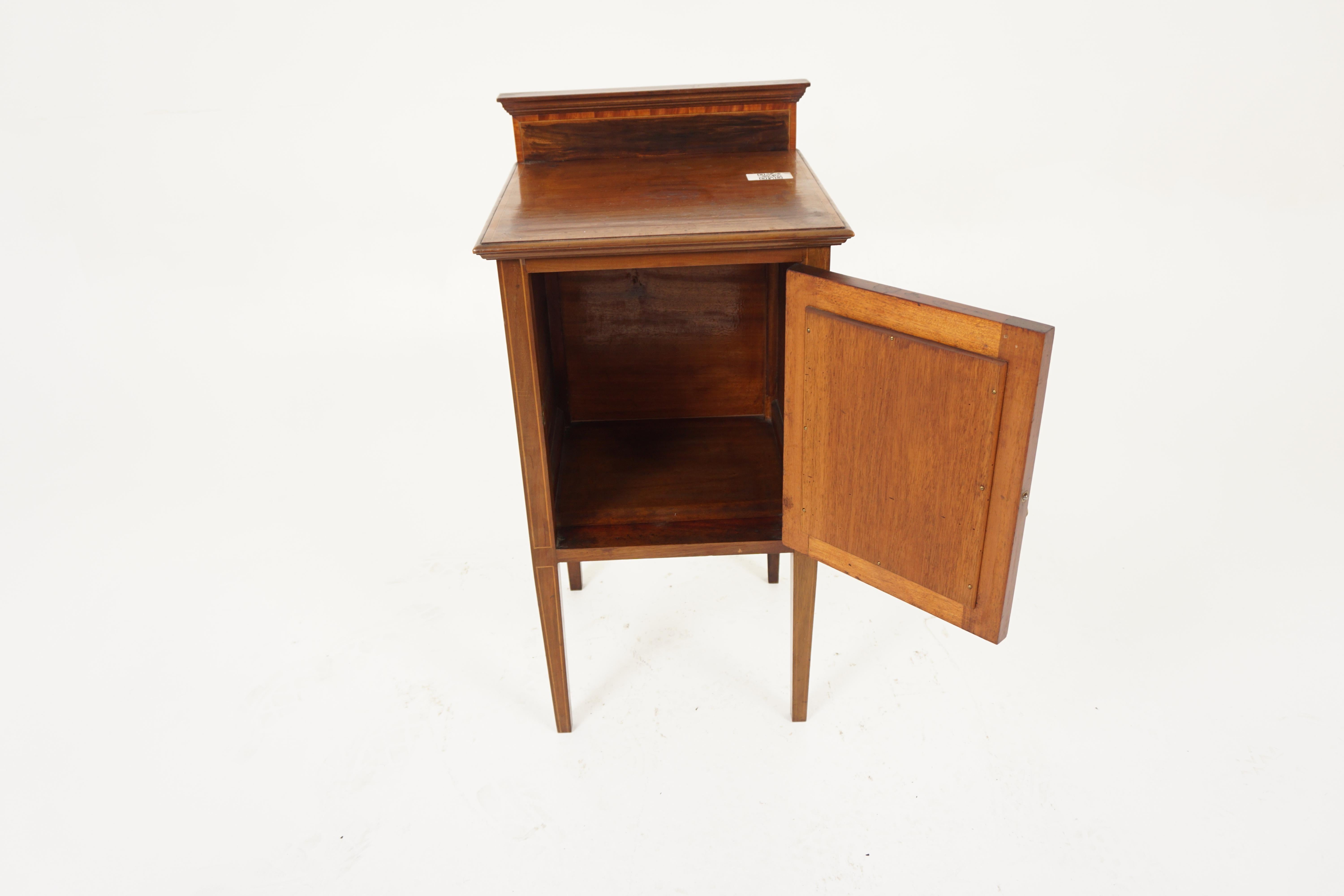 Early 20th Century Antique Inlaid Walnut Nightstand, Sheraton Bedside Table, Scotland 1900, H969 For Sale