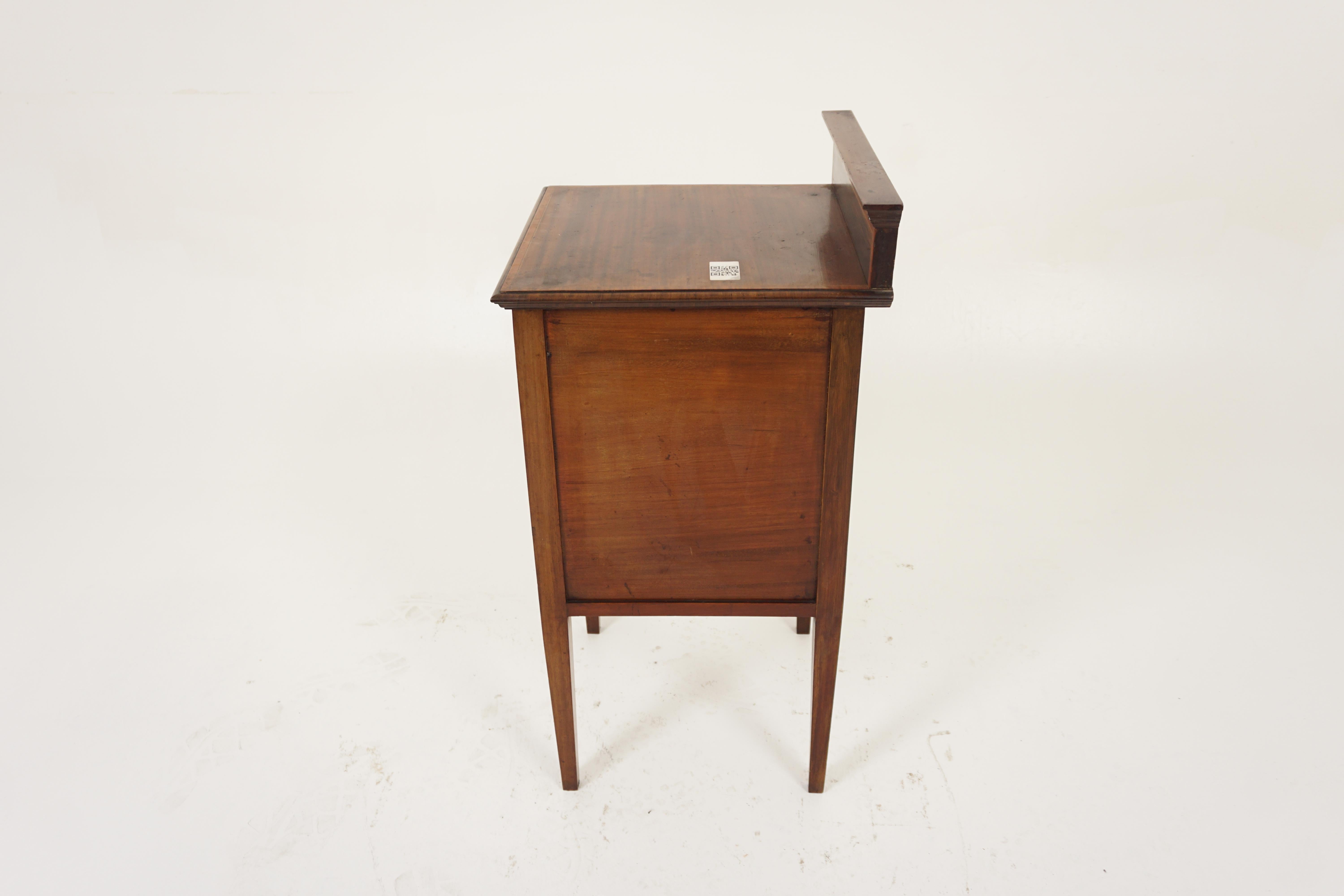 Antique Inlaid Walnut Nightstand, Sheraton Bedside Table, Scotland 1900, H969 For Sale 1