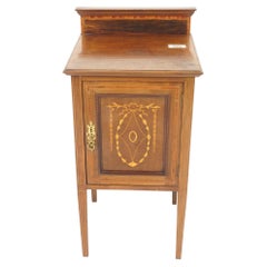 Used Inlaid Walnut Nightstand, Sheraton Bedside Table, Scotland 1900, H969