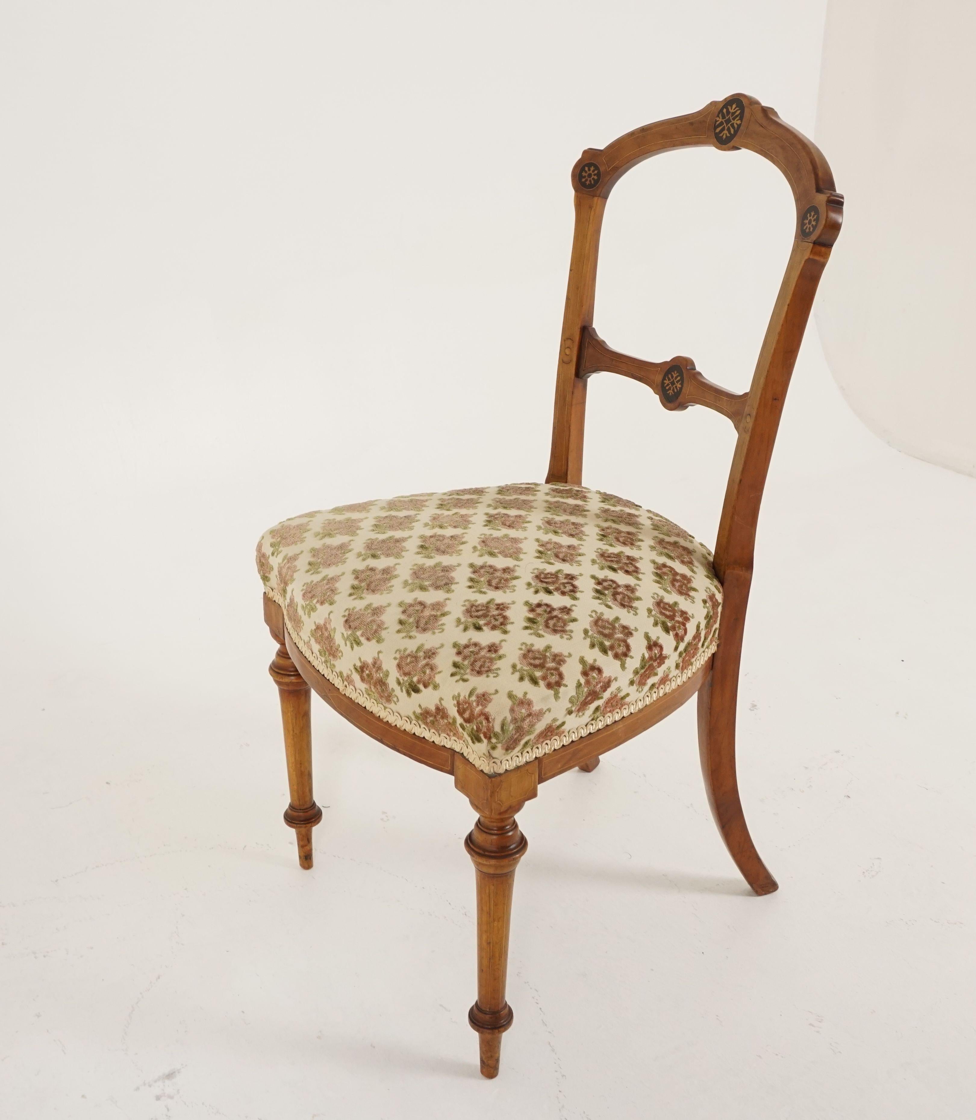 Scottish Antique Inlaid Walnut Occasional Chair, Antique Furniture, Scotland 1890, B2286