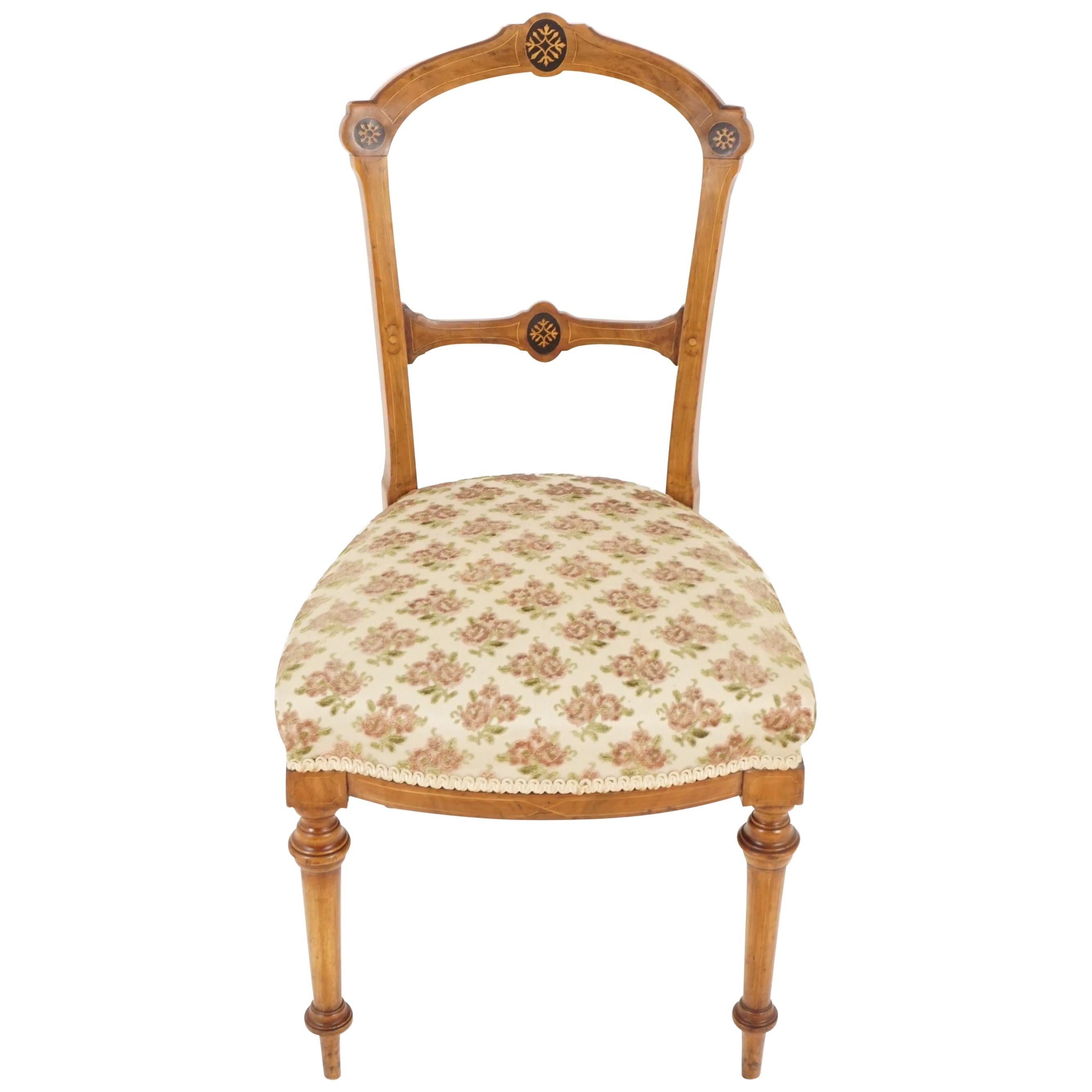 Antique Inlaid Walnut Occasional Chair, Antique Furniture, Scotland 1890, B2286