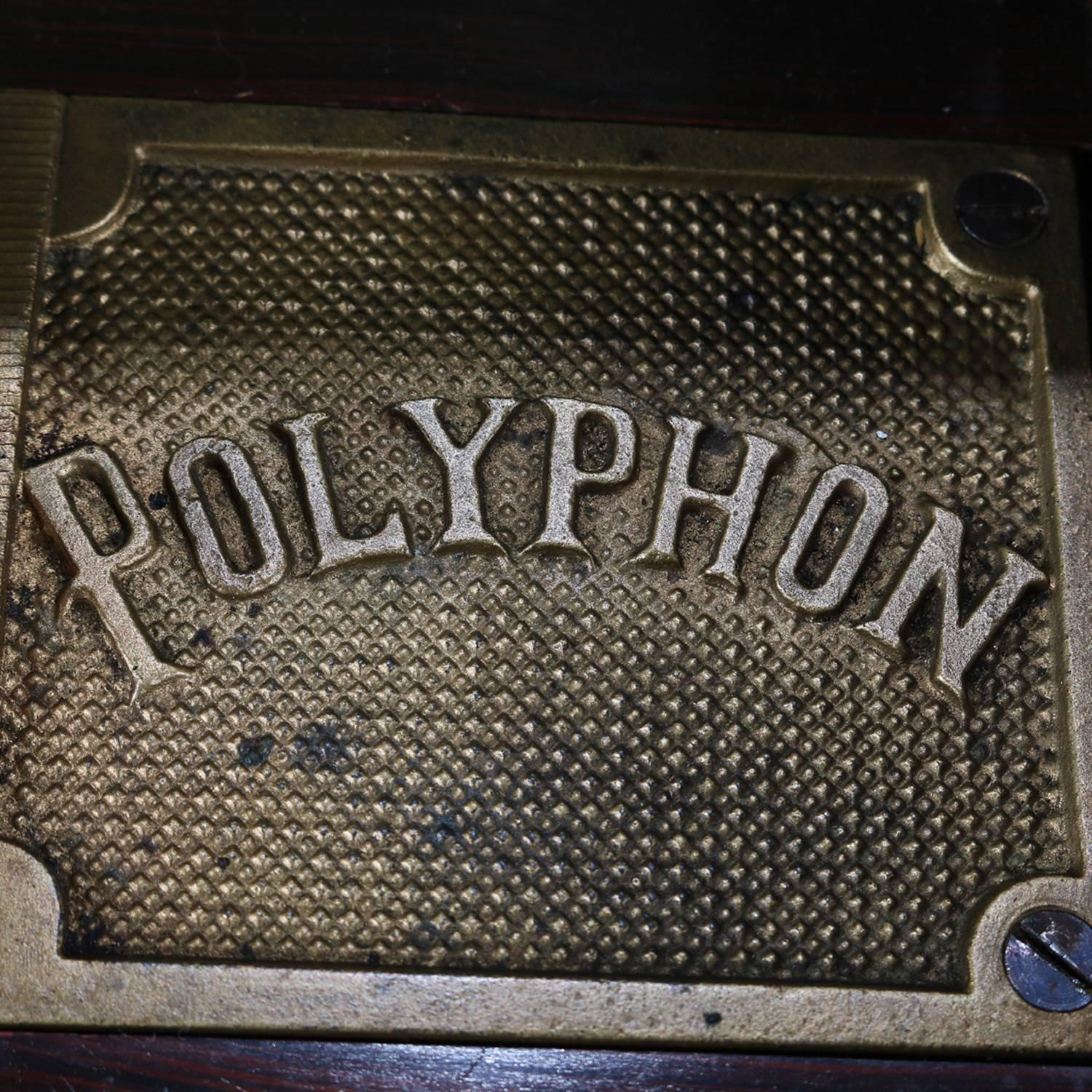 Antique Inlaid Walnut Schutz & Marke Polyphon Music Box & 13 Discs, circa 1890 3