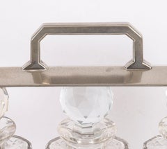 Decantador antiguo de incrustaciones de nogal y tres cristales tallados Tantalus C1870 Siglo XIX