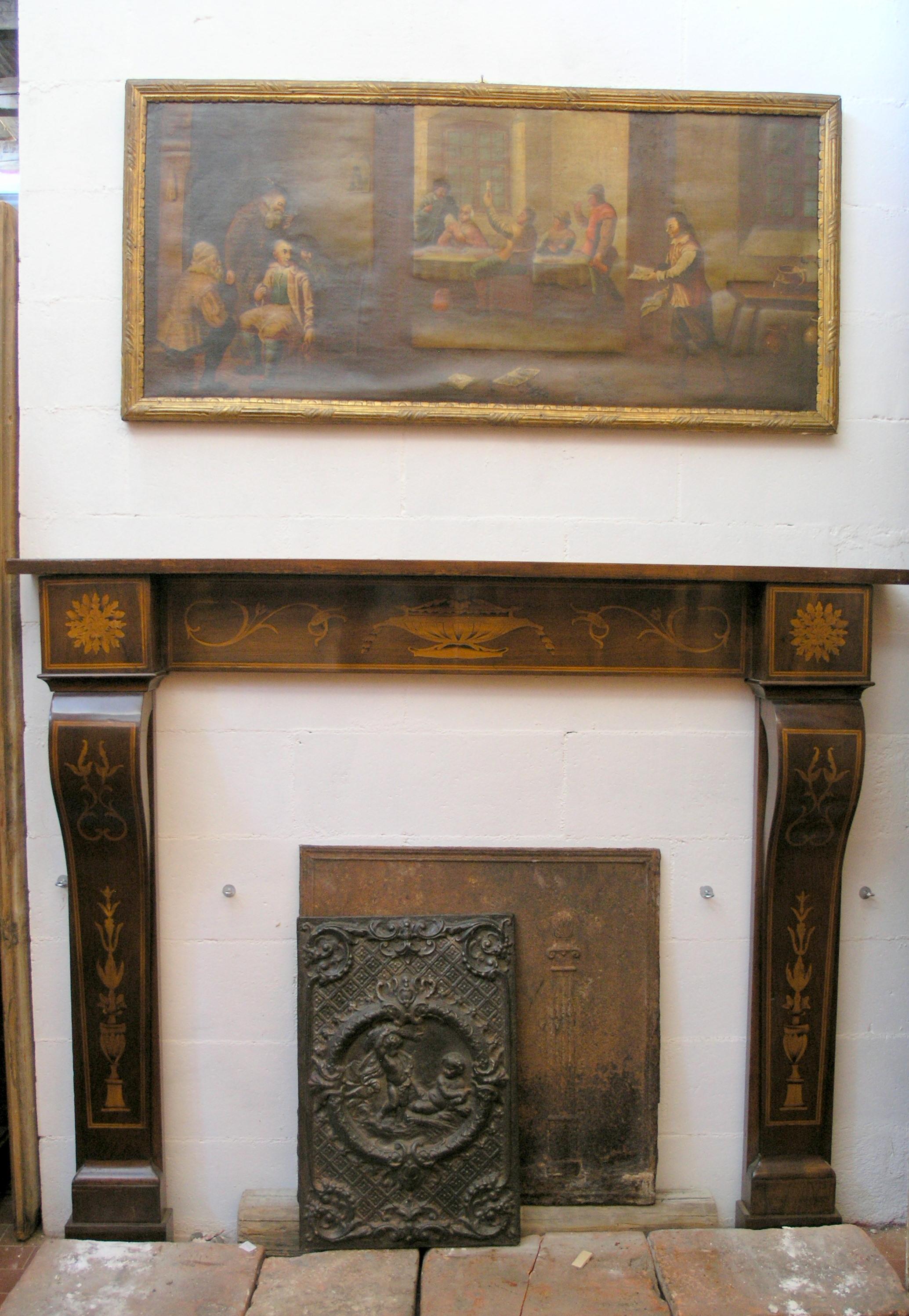 Antique Inlaided Walnut Wood Fireplace Mantel 19th c.