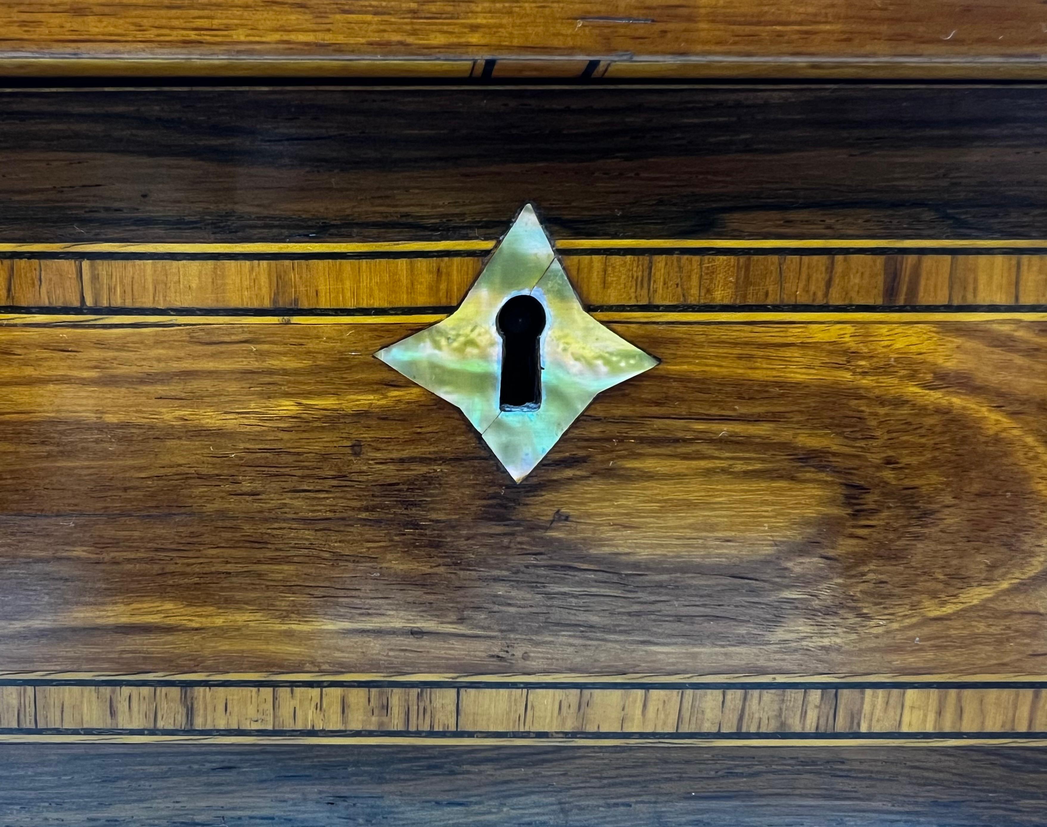 Antique Inlaid Wood and Mother of Pearl Fitted Box In Good Condition For Sale In New Orleans, LA