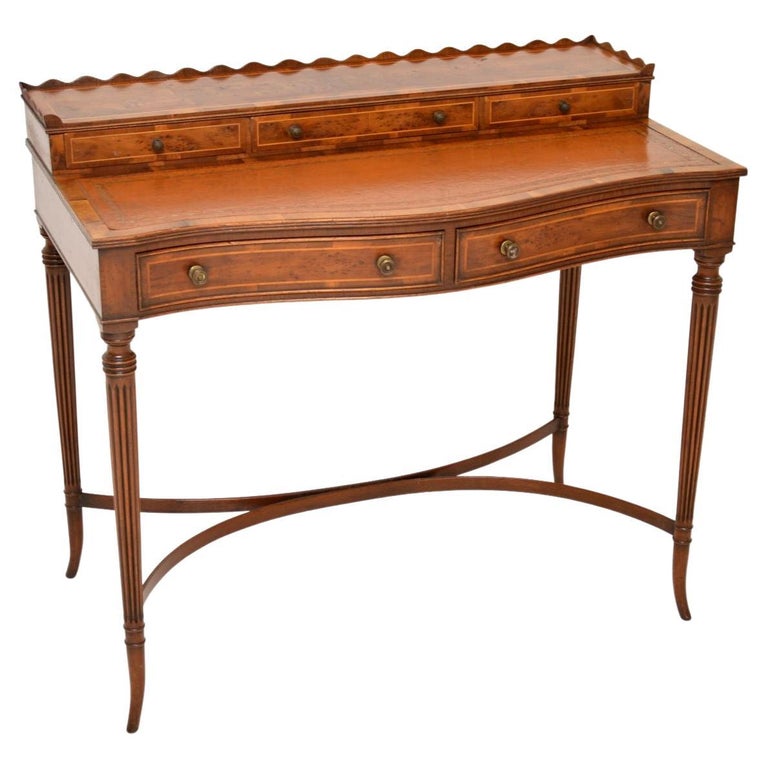 Antique Inlaid Yew Wood Escritoire Writing Table / Desk at 1stDibs