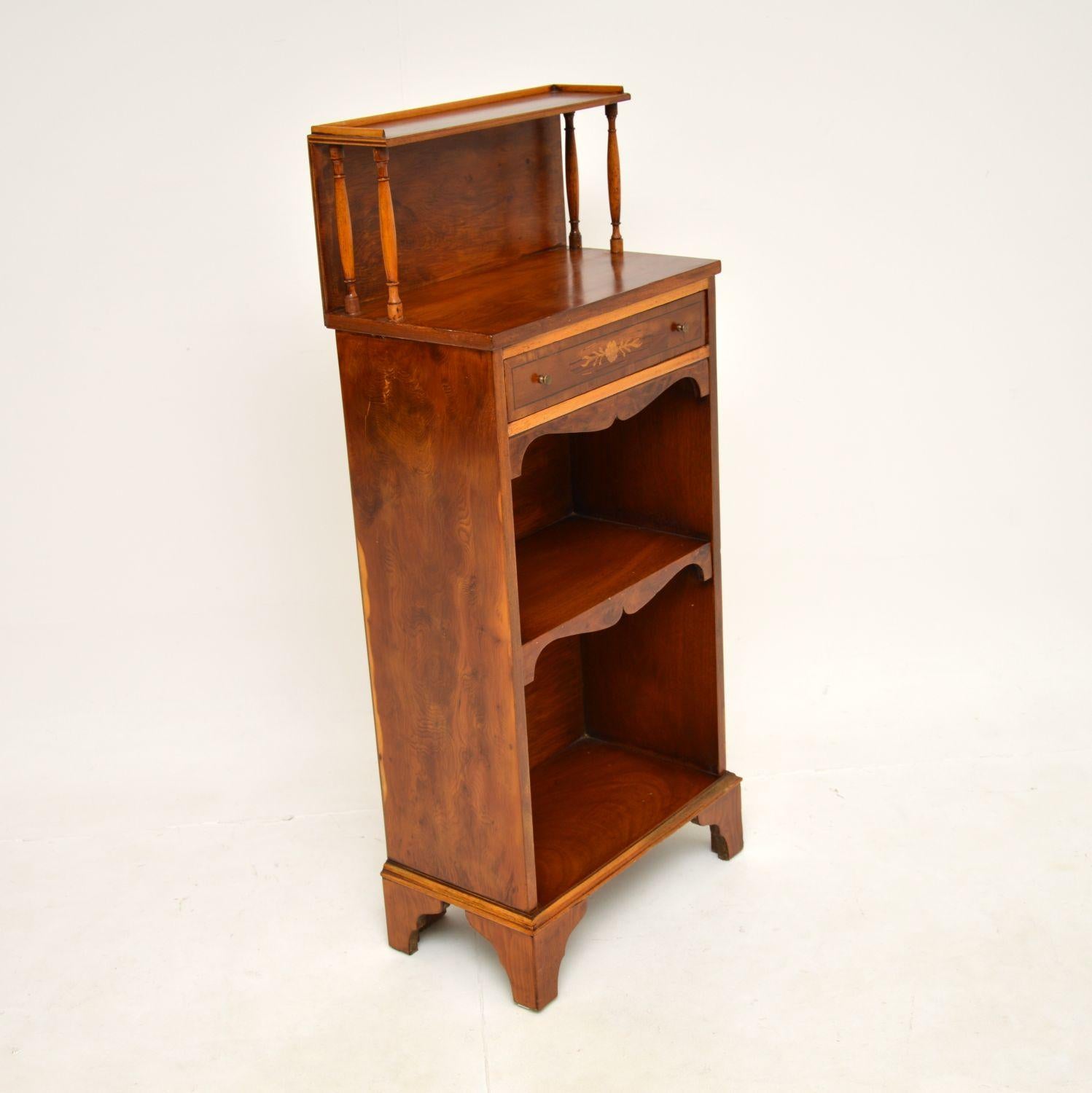 Sheraton Antique Inlaid Yew Wood Open Bookcase