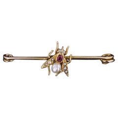 Antique Insect Bar Pin of 14k and 8k Gold