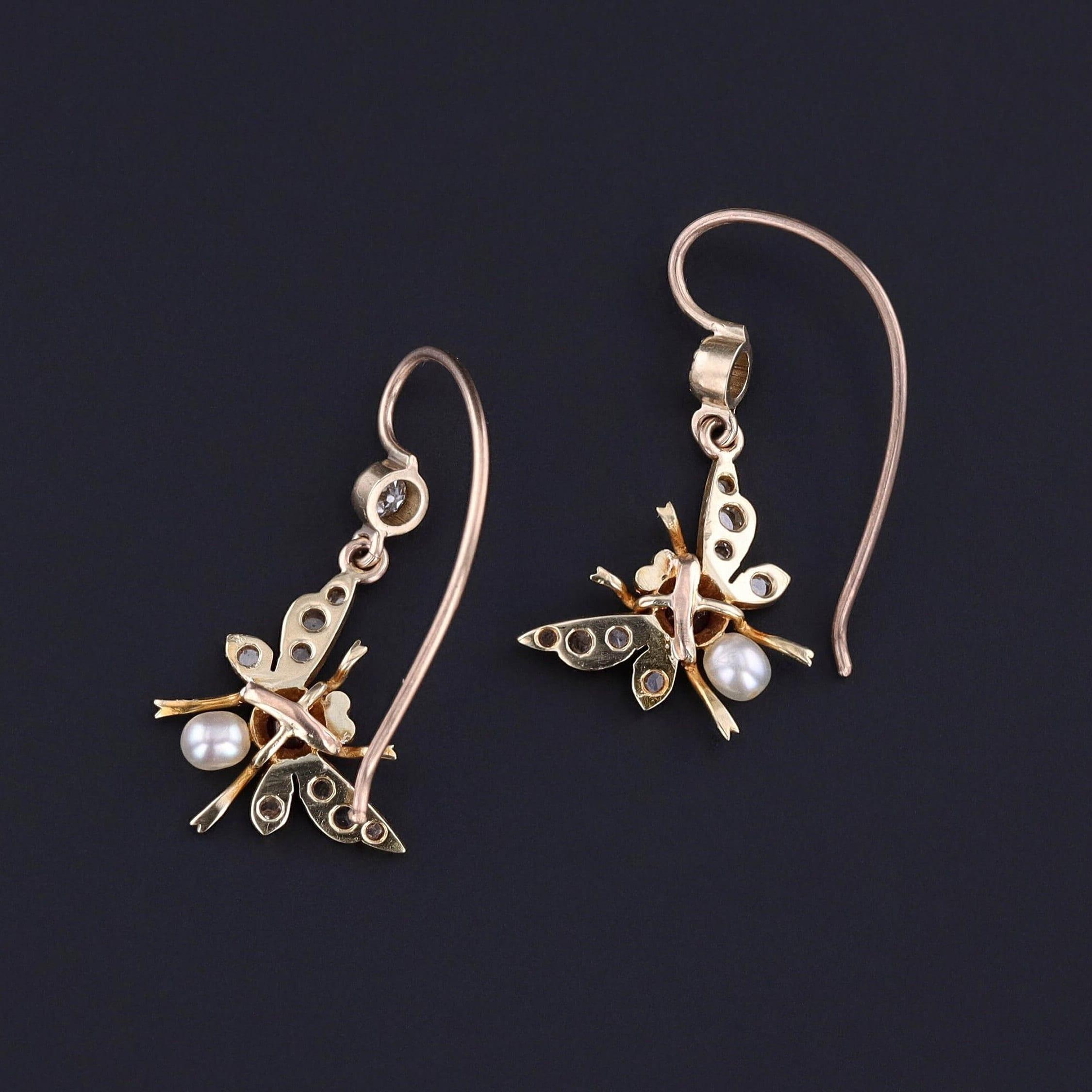 Antique Insect Earrings of 15ct Gold In Good Condition For Sale In Lewisburg, PA