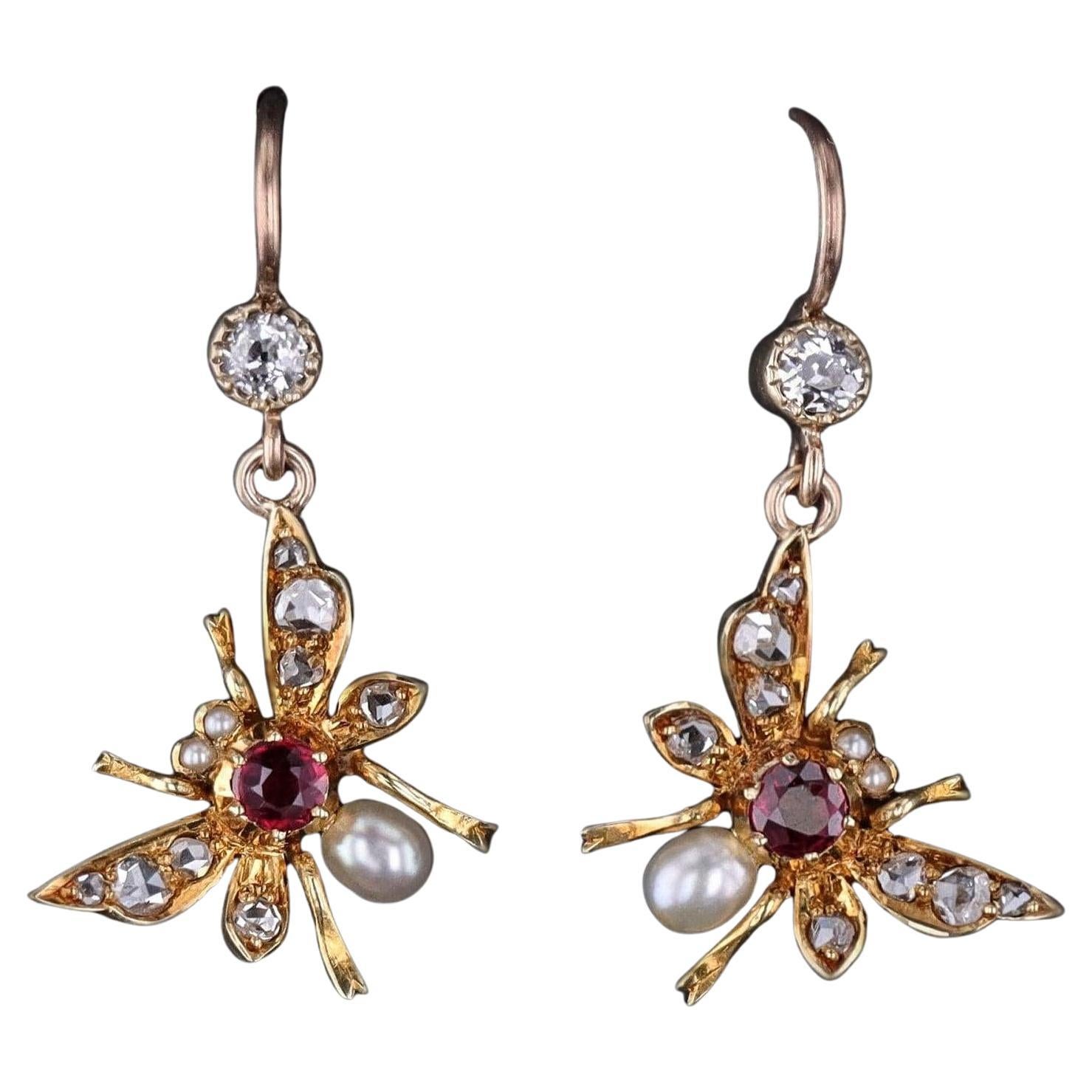 Antique Insect Earrings of 15ct Gold