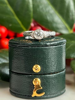 Antique Inspired 0.42 Carat Bezel Set Diamond and 14k White Gold Engagement Ring