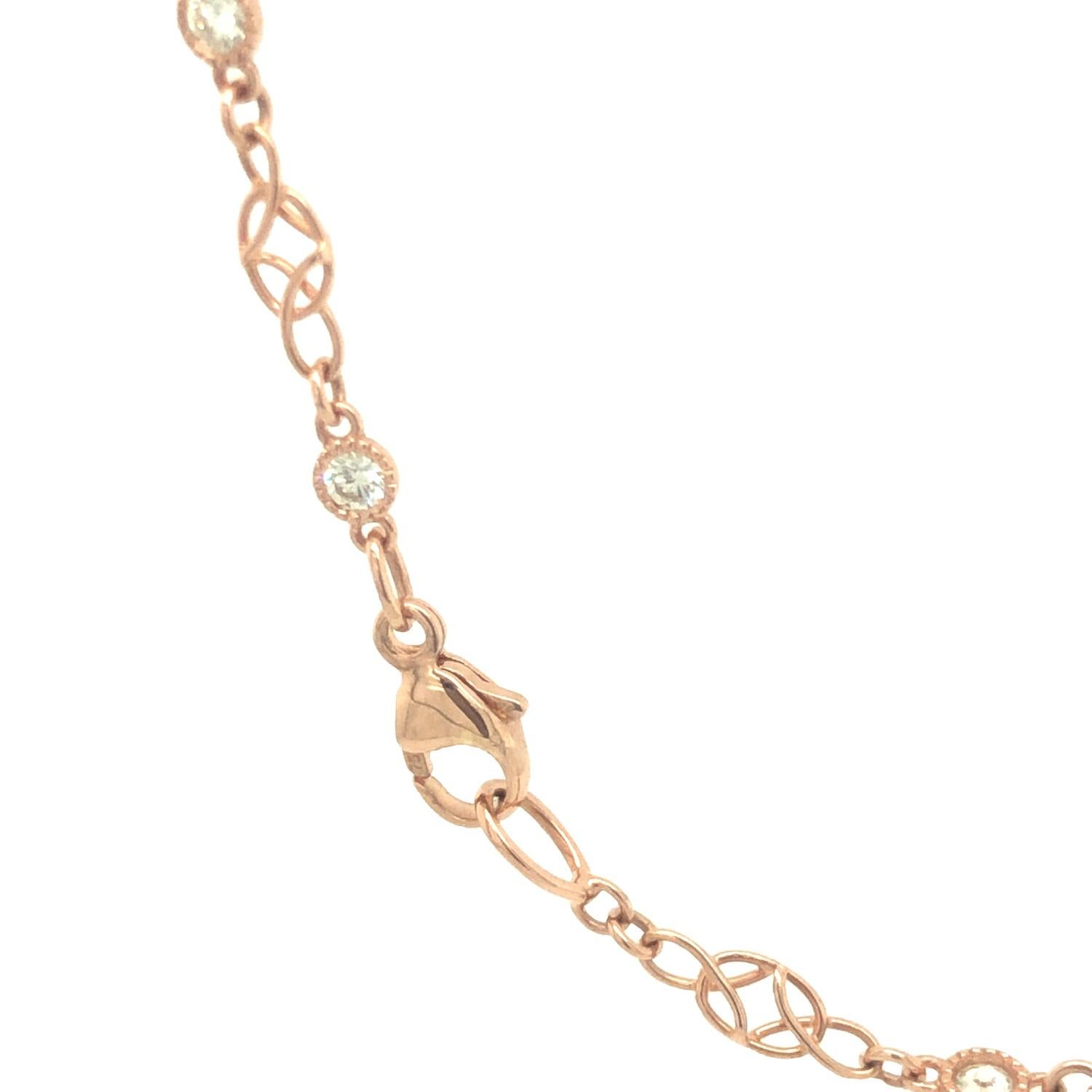 Gems Are Forever Antique Style 1.44 Ct Diamond Link Chain Necklace 18K Rose Gold In New Condition For Sale In beverly hills, CA