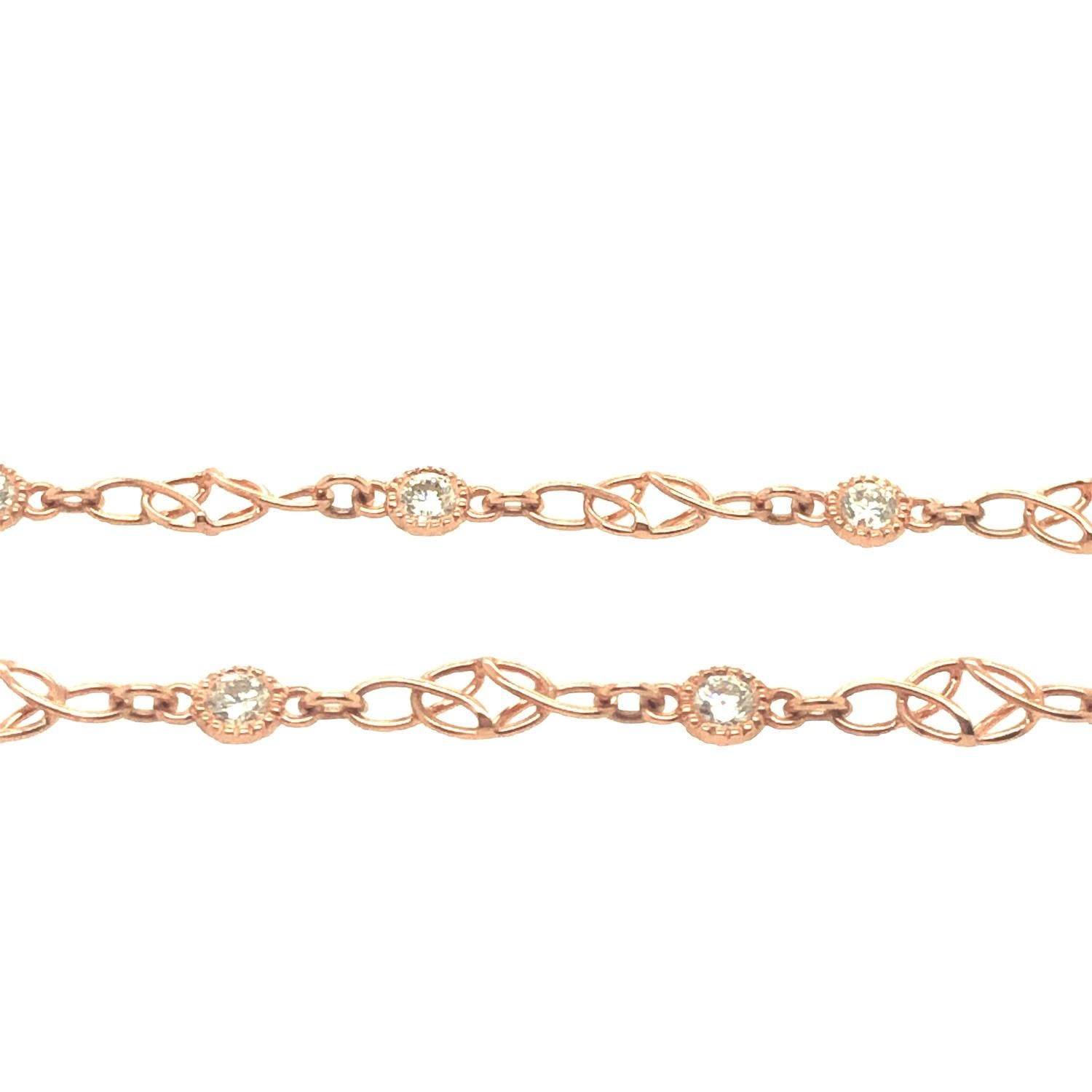 Women's or Men's Gems Are Forever Antique Style 1.44 Ct Diamond Link Chain Necklace 18K Rose Gold For Sale