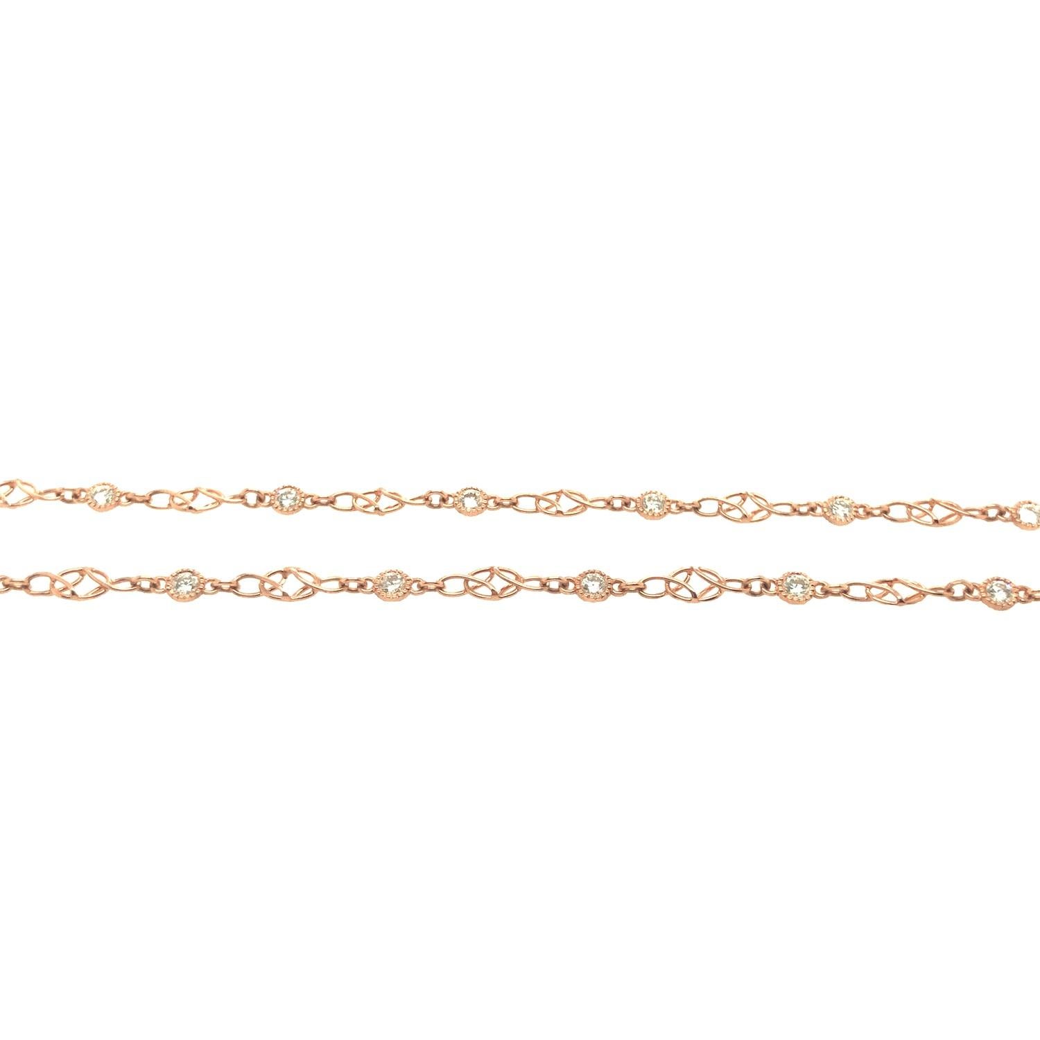 Gems Are Forever Antique Style 1.44 Ct Diamond Link Chain Necklace 18K Rose Gold For Sale 1