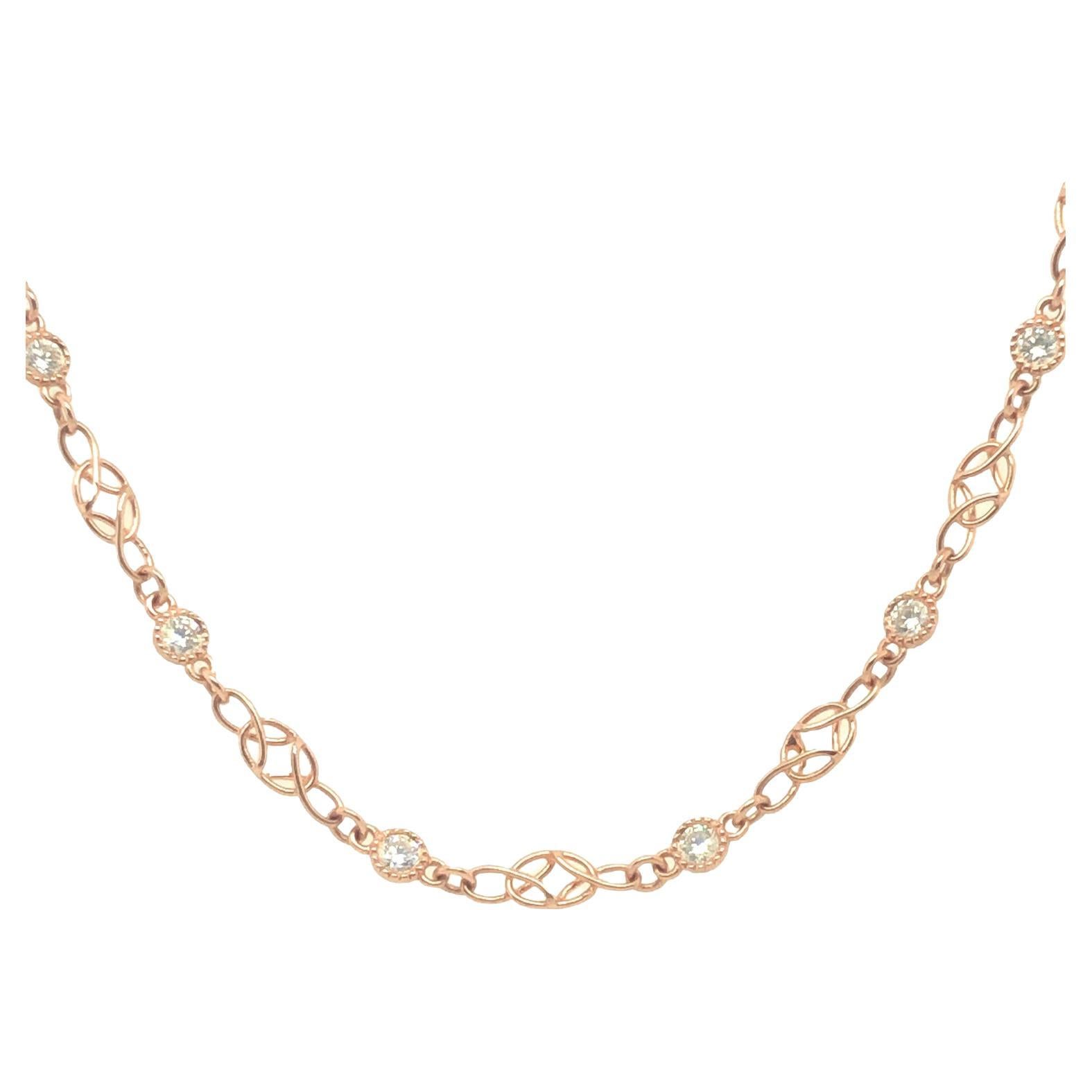 Gems Are Forever Antique Style 1.44 Ct Diamond Link Chain Necklace 18K Rose Gold For Sale
