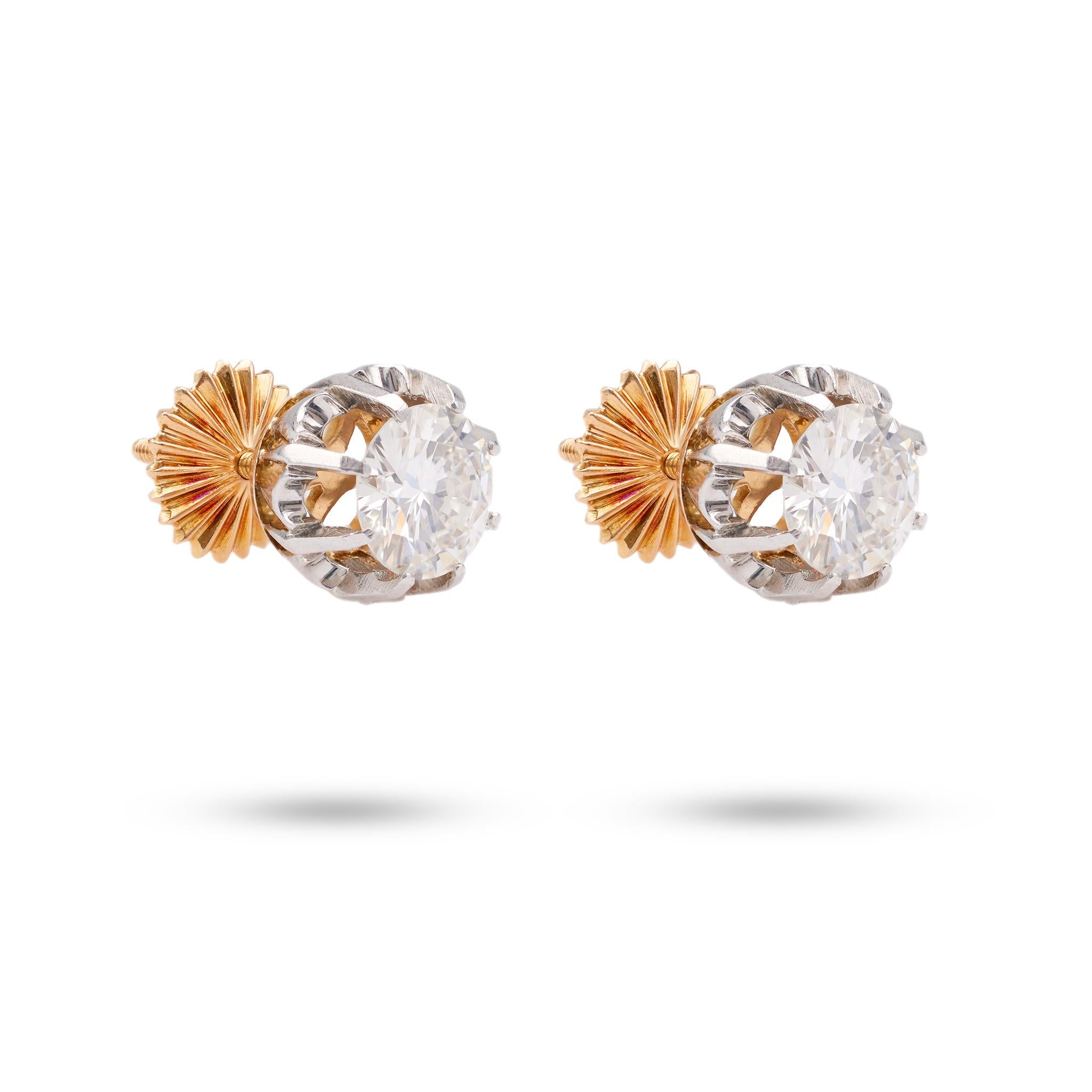 Brilliant Cut Antique Inspired 1.50 Carat Total Weight Diamond Stud Earrings For Sale