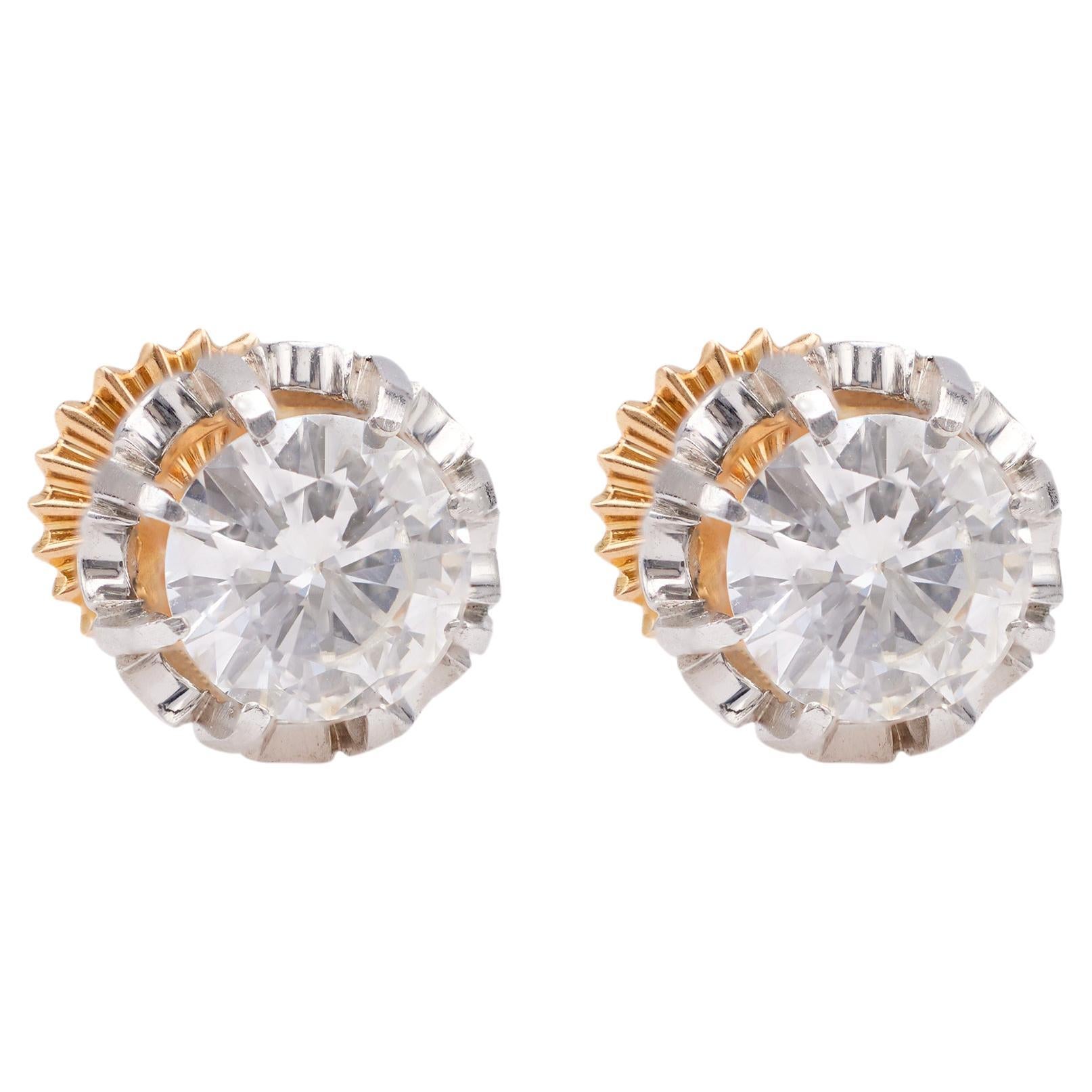 Antique Inspired 1.50 Carat Total Weight Diamond Stud Earrings For Sale