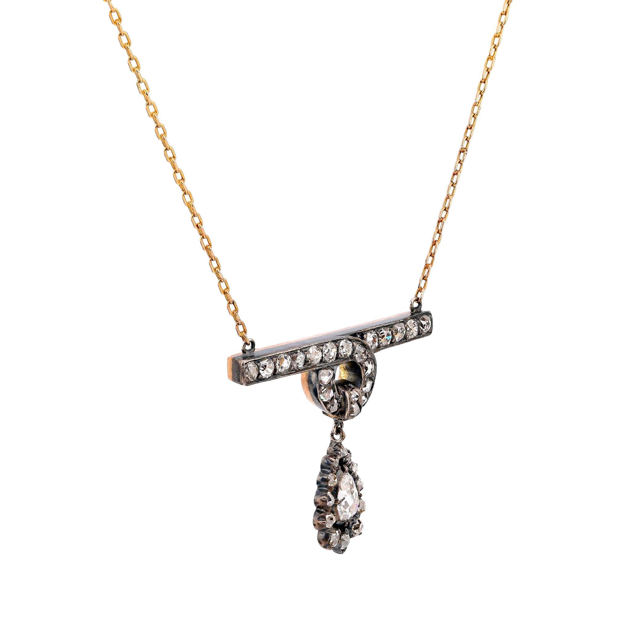 Moderno Collana d'ispirazione antica con 2 carati di diamanti in oro rosa 18k e argento in vendita