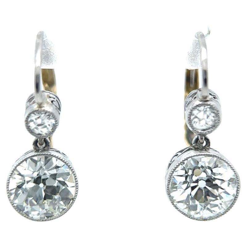 Antique Inspired 2.75 Carats Old European Cut Diamonds Platinum Drop Earrings