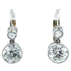 Antique Inspired 2.75 Carats Old European Cut Diamonds Platinum Drop Earrings