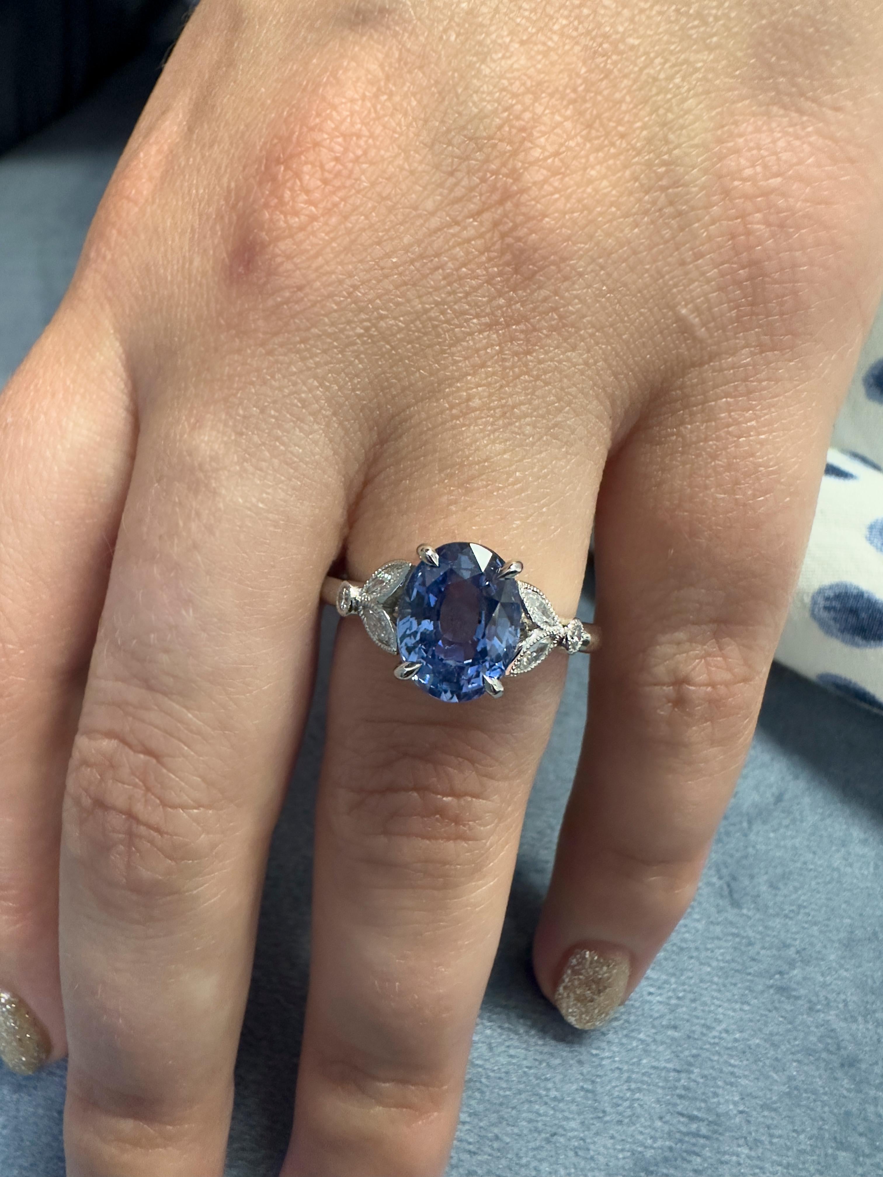 Women's Antique Inspired 3.65 carat Sapphire and Diamond Platinum Engagement Ring For Sale