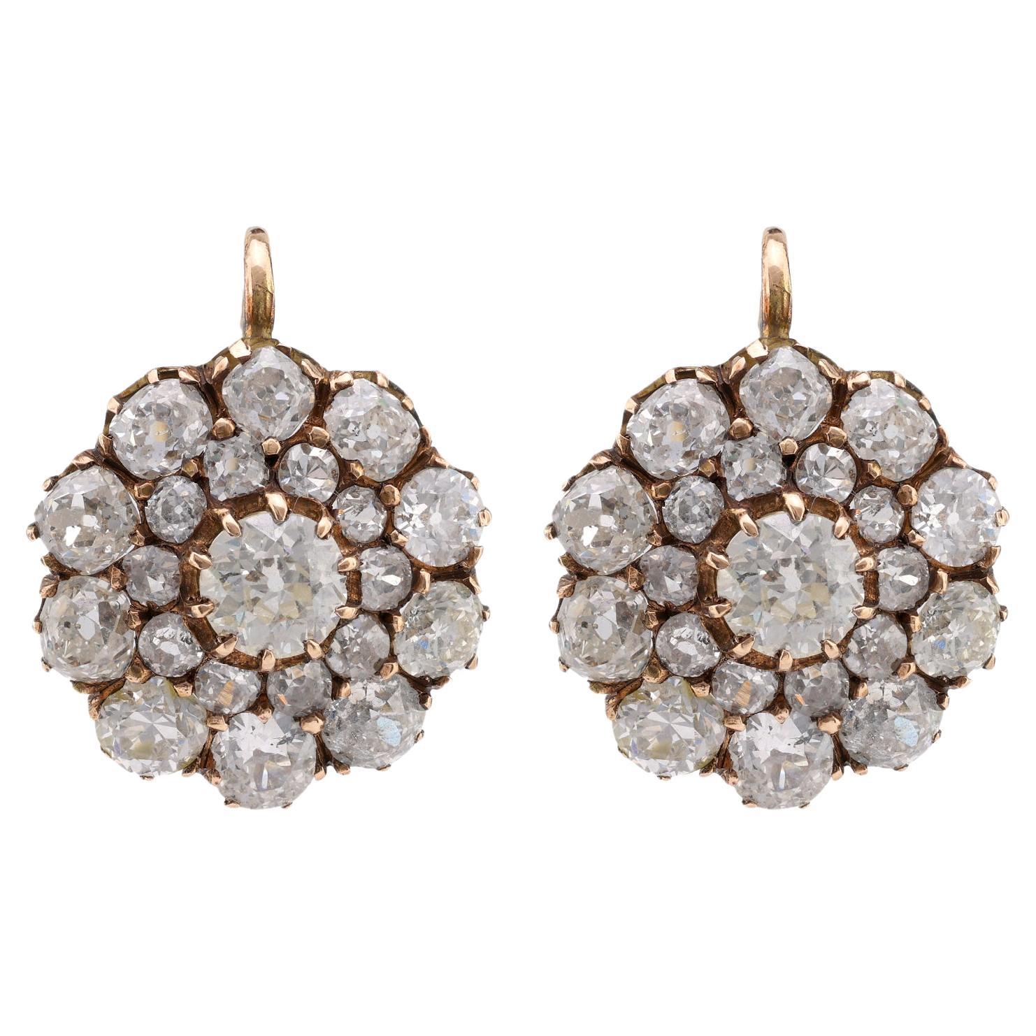 Antique Inspired 6.06 Carat Old Mine Diamond 18K Yellow Gold Earrings