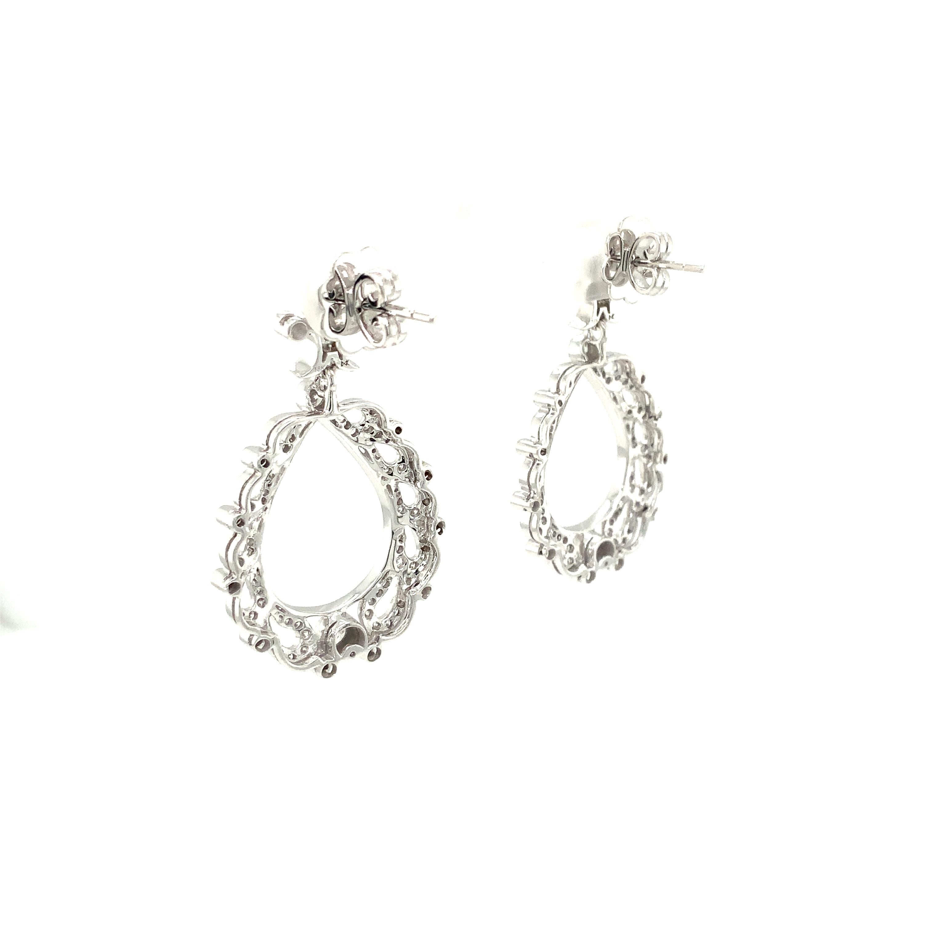 Antique Inspired Chandelier Drop Pavé Diamond Earrings 1.99 Carat 18k For Sale 4