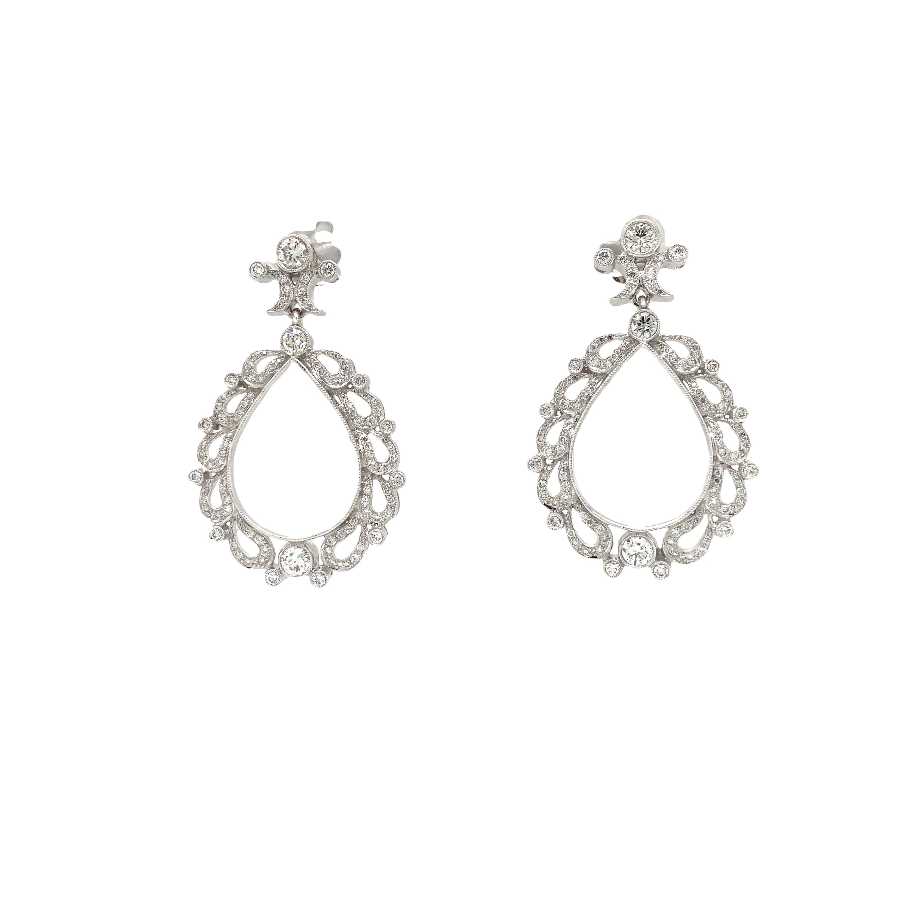 Antique Inspired Chandelier Drop Pavé Diamond Earrings 1.99 Carat 18k In New Condition For Sale In Los Gatos, CA