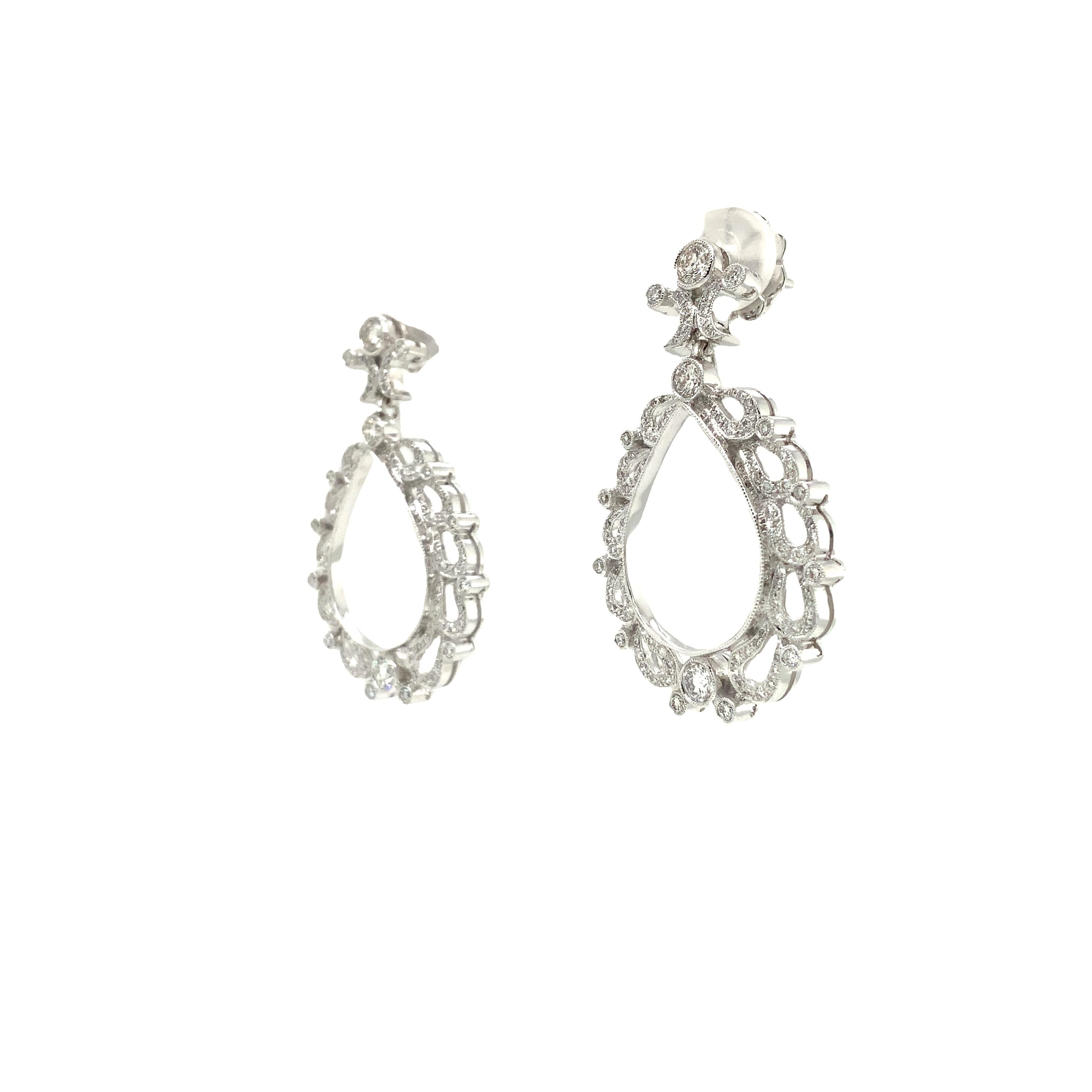 Women's Antique Inspired Chandelier Drop Pavé Diamond Earrings 1.99 Carat 18k For Sale