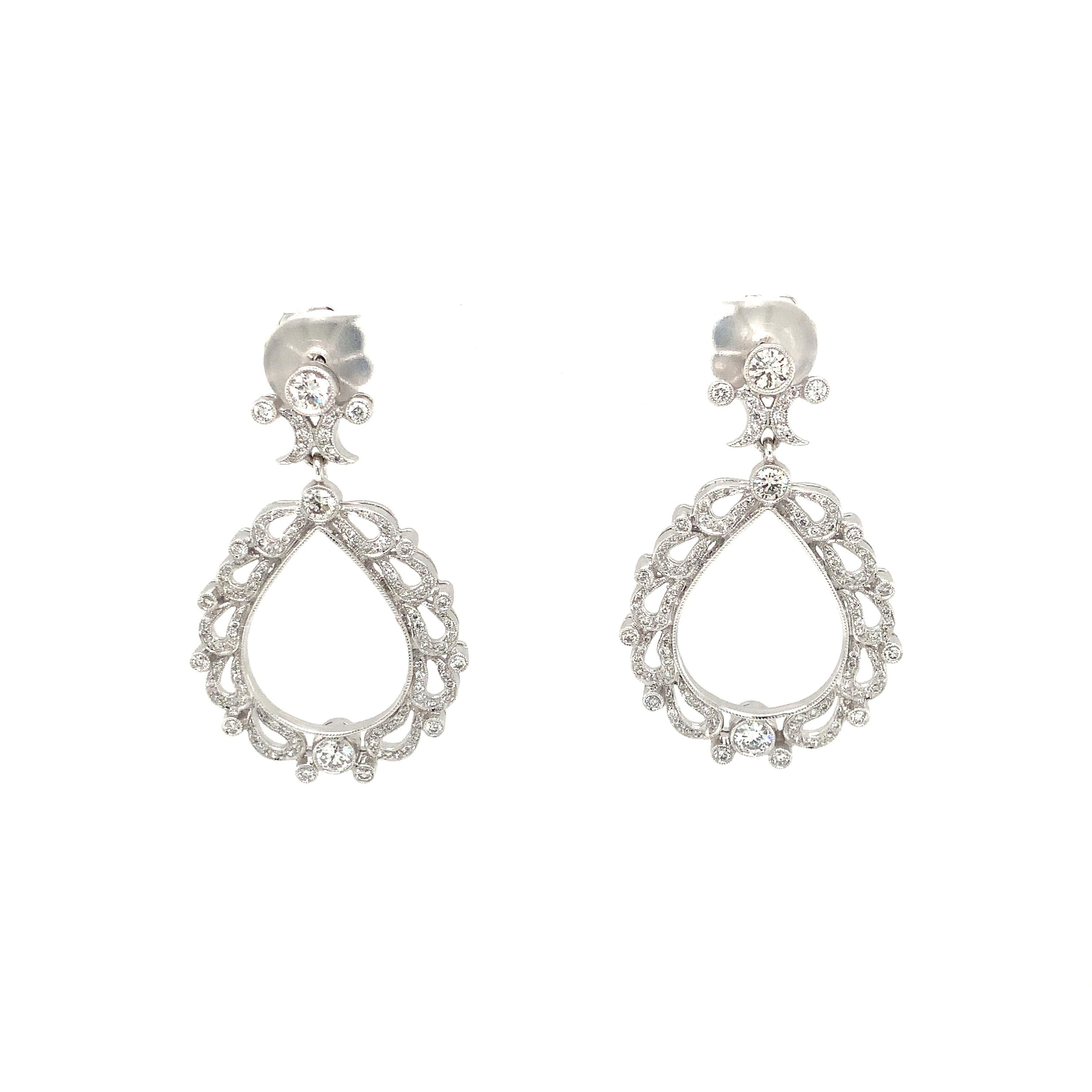 Antique Inspired Chandelier Drop Pavé Diamond Earrings 1.99 Carat 18k For Sale 2