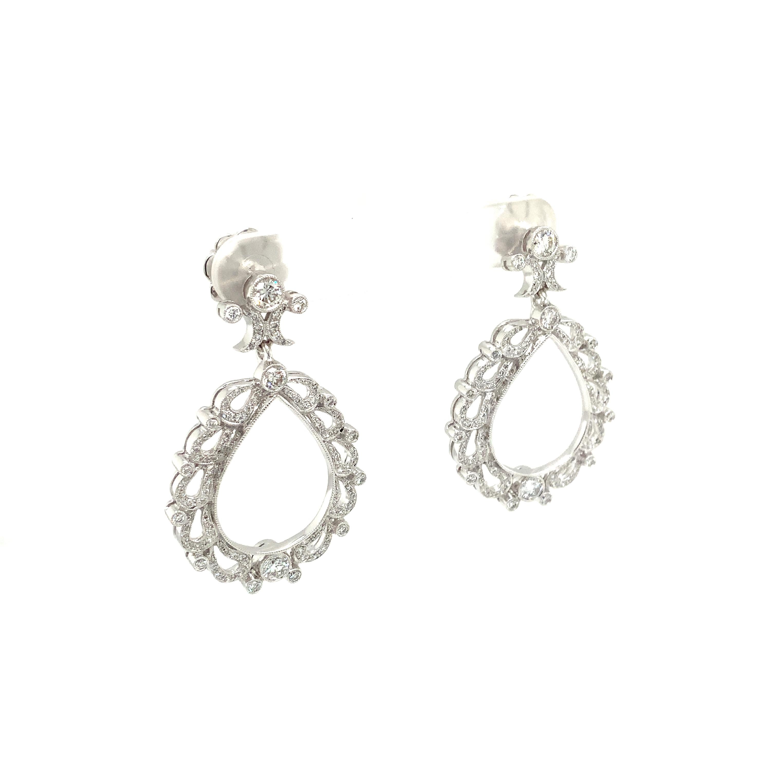 Antique Inspired Chandelier Drop Pavé Diamond Earrings 1.99 Carat 18k For Sale 3