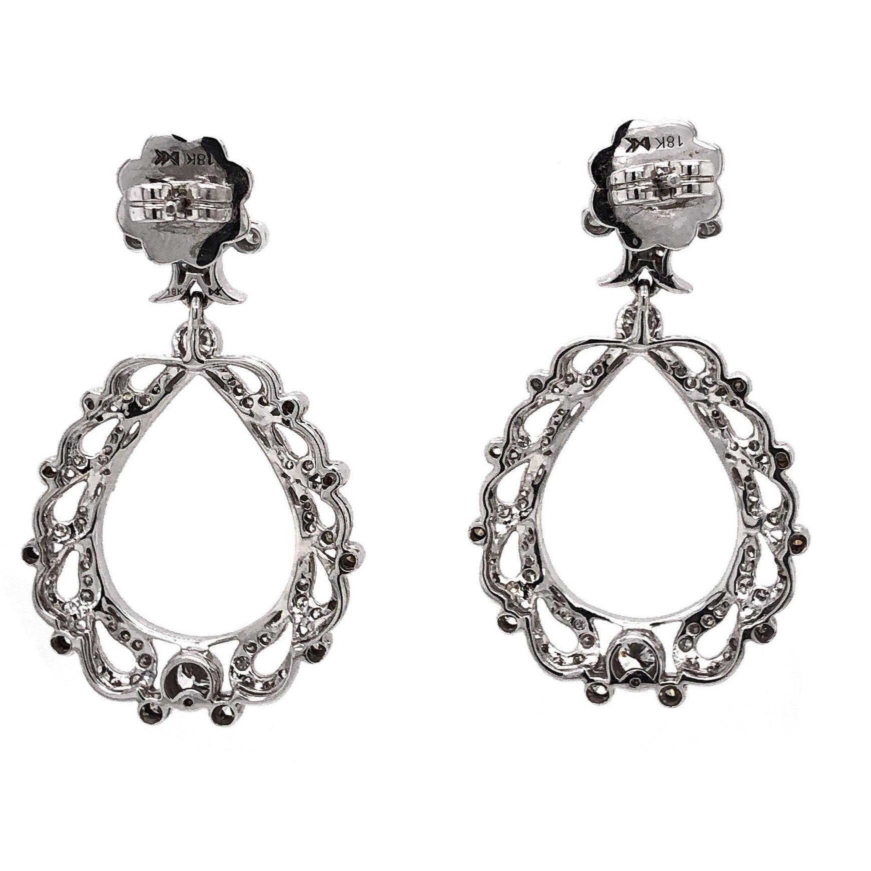 Art Deco Antique Inspired Chandelier Drop Pavé Diamond Earrings 1.99 Carat 18k For Sale