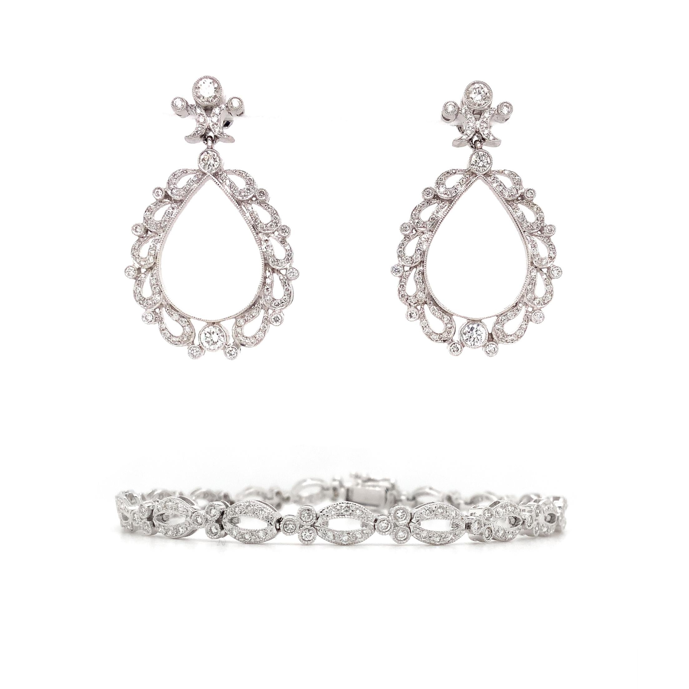 Antike inspirierte Kronleuchter Tropfen Pavé Diamant Ohrringe  1,99 ctw 18K (Brillantschliff) im Angebot