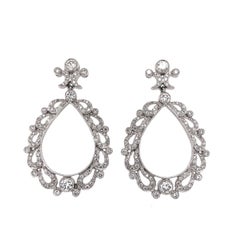 Antique Inspired Chandelier Drop Pavé Diamond Earrings Round Brilliant Cut 1.99