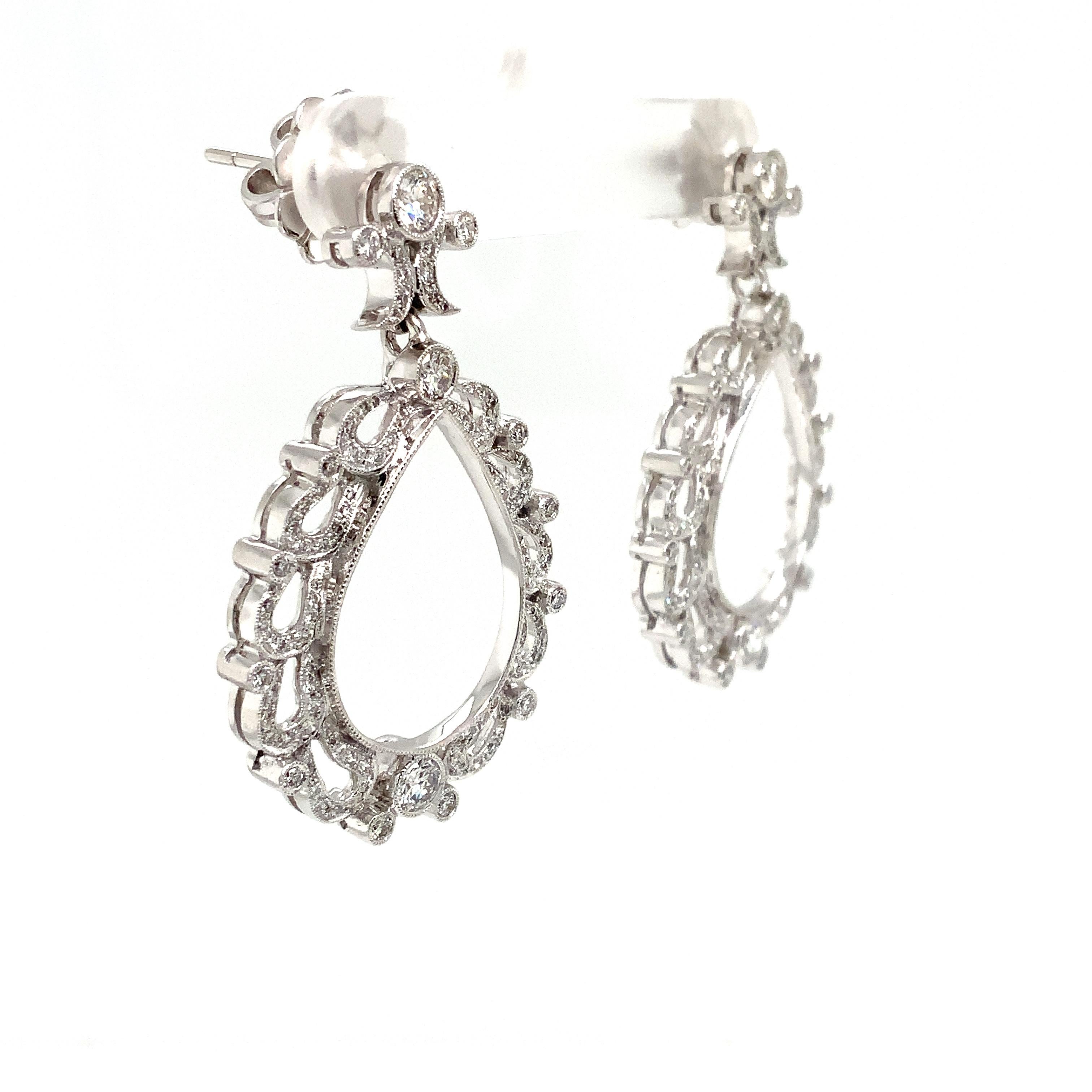 Antique Inspired Chandelier Drop Pavé Diamond Earrings Round Brilliant Cut 1.99 In New Condition For Sale In Los Gatos, CA
