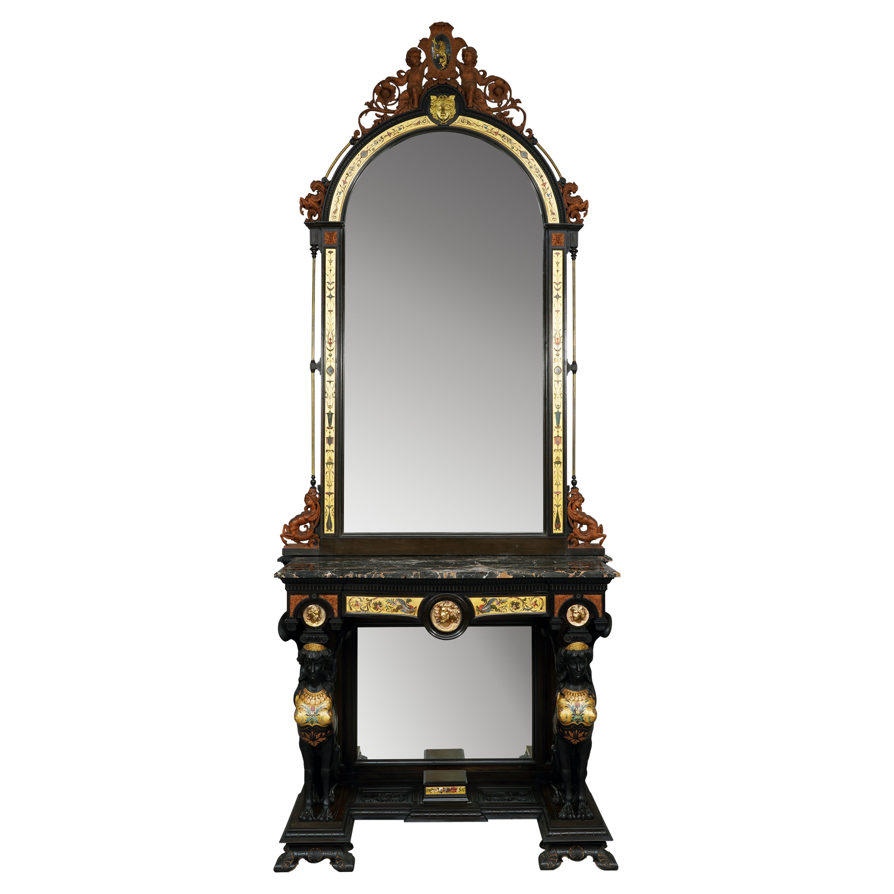 Antique-Inspired Console and its Mirror, Italy, 19th Century