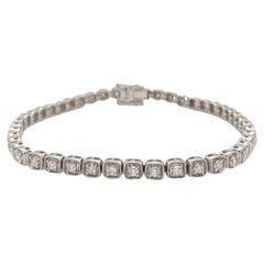 Antique Inspired Cushion Shaped Diamond Tennis Bracelet 18k White Gold 1.19 Ctw