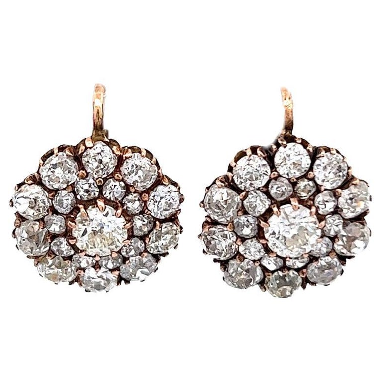 Antique Inspired Diamond Cluster Drop Earrings For Sale at 1stDibs
