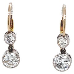 Antique Inspired Diamond Platinum 18 Karat Yellow Gold Drop Earrings