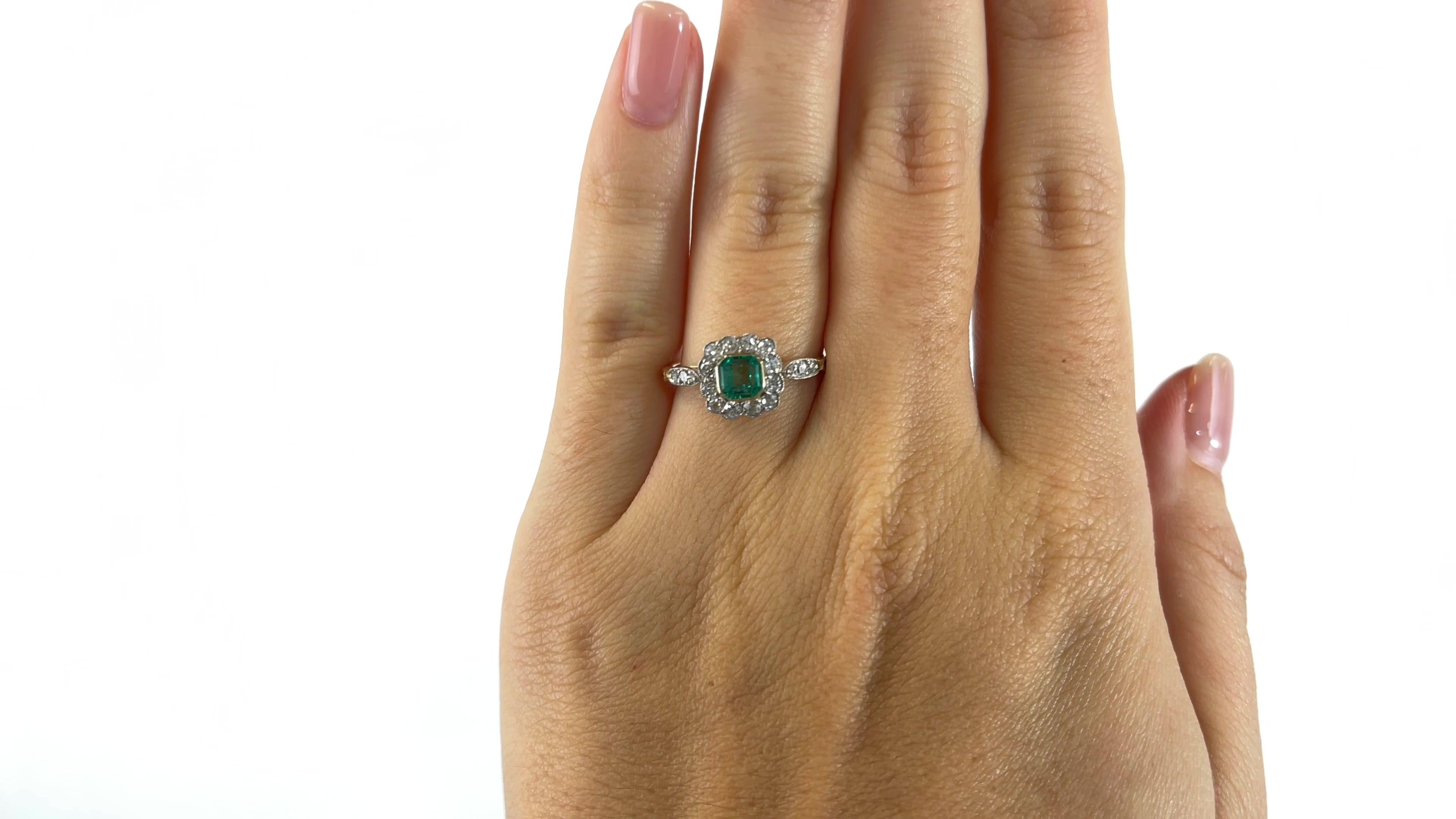 Edwardian Antique Inspired Emerald Diamond 18K Gold Ring