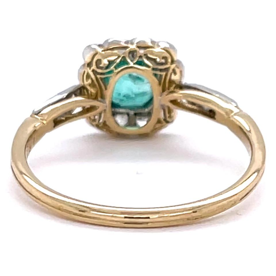Women's or Men's Antique Inspired Emerald Diamond 18K Gold Ring