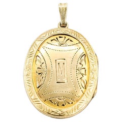 Antique-Inspired Etched Monogram "M" Locket in 10k Yellow Gold