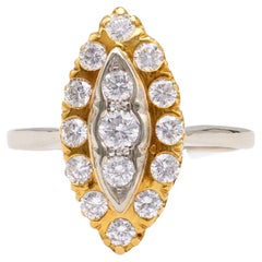 Anello Navette bicolore con diamante francese 18 carati d'ispirazione antica