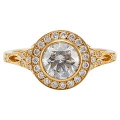 Antique Inspired GIA 1.01 Round Brilliant Cut Diamond 18k Yellow Gold Ring