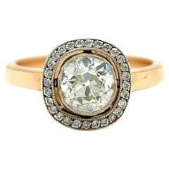 Antique Inspired GIA 1.02 Carat Old European Cut Diamond 18K Rose Gold Halo Ring