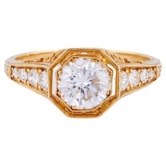 Antique Inspired GIA 1.03 Round Brilliant Diamond 18k Rose Gold Filigree Ring