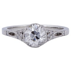 Antique Inspired GIA 1.08 Carat Old European Cut Diamond Platinum Ring